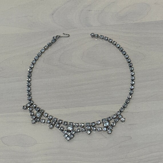 Vintage Clear Rhinestone Choker Necklace with 3 F… - image 2