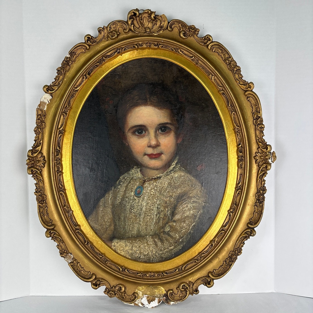 Antique Folk Art Oil Painting Portrait of a Young Girl - Etsy