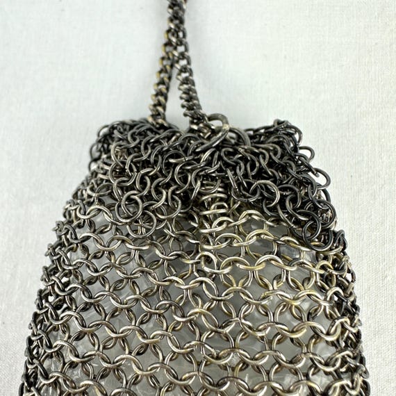 Antique Silver Mesh Chatelaine Purse - Drawstring… - image 9