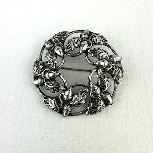 Midcentury Danecraft Sterling Acorn Wreath Brooch