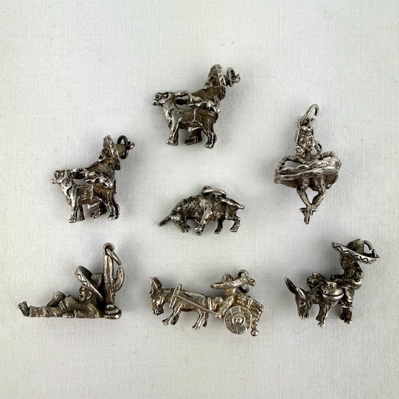 7 Midcentury Mexican Silver Figural Charms