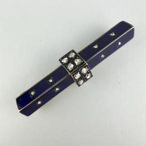 Antique Enamel & Diamond Watch Pin with Silver over 18k Gold