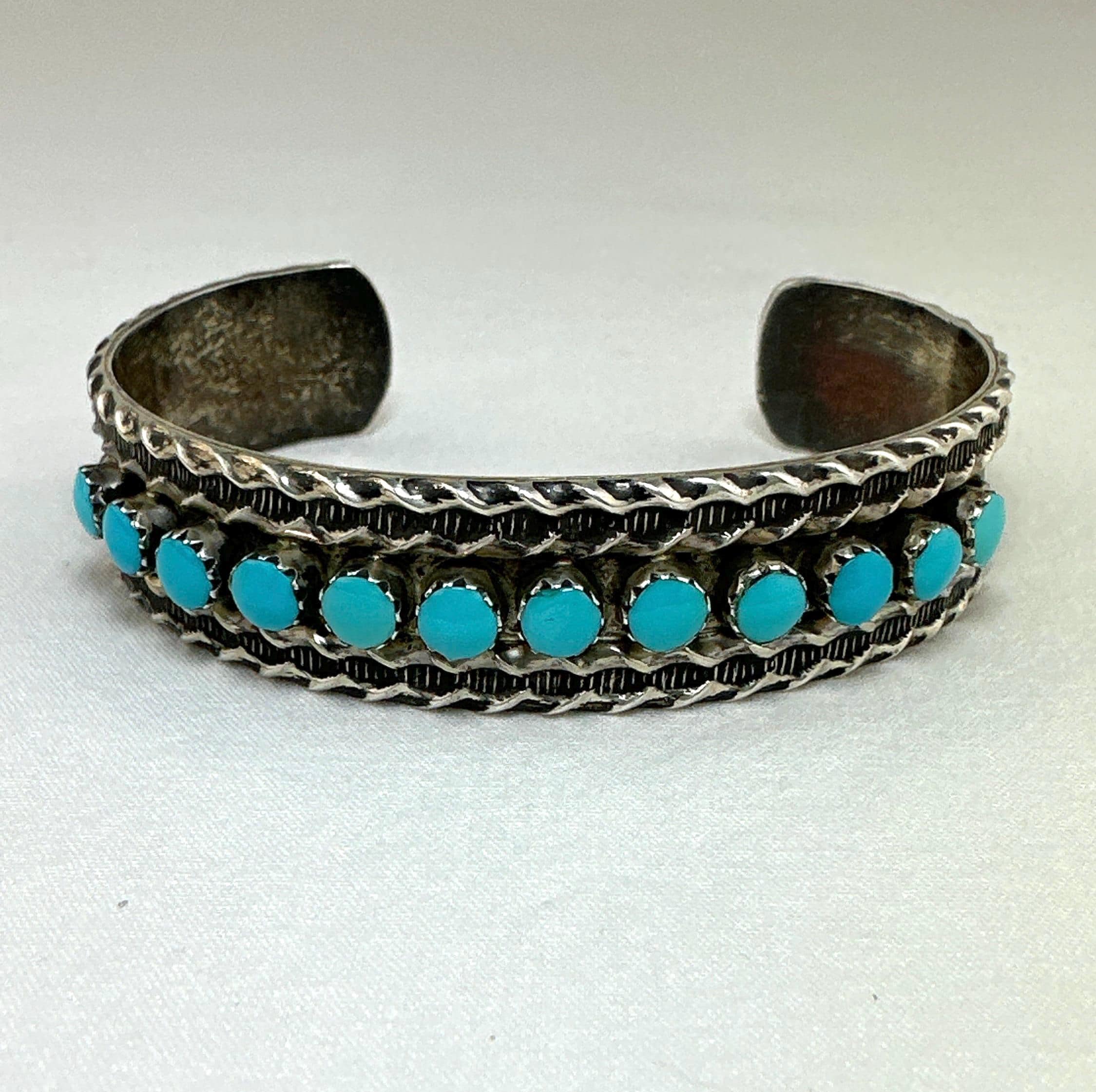 SIGNED D & S LEEKITY Zuni Indian Sterling Silver Turquoise
