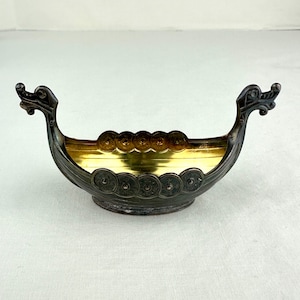 Vintage Magnus Aase Sterling Viking Boat Open Salt