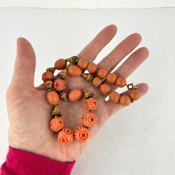 Vintage Celluloid & Brass Bead Choker - image 14