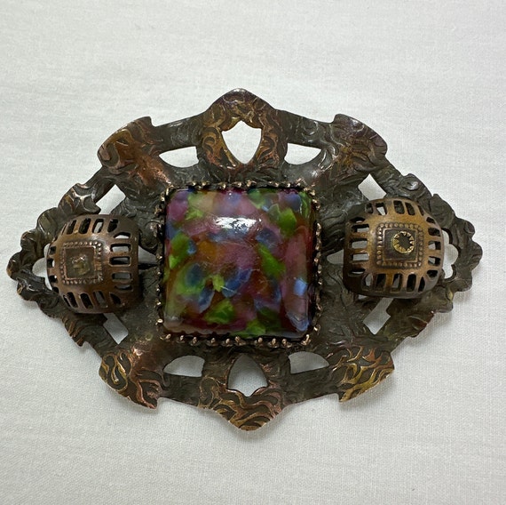 Antique Arts and Crafts Czech Glass Brooch - image 1