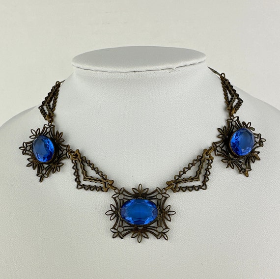 Art Deco Cobalt Blue Czech Glass Necklace - image 1
