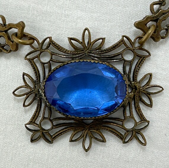 Art Deco Cobalt Blue Czech Glass Necklace - image 7