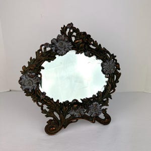 Antique Cast Iron Beveled Tabletop Mirror