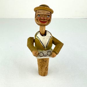 Vintage Hand Carved Mechanical Reading Anri Bottle Stopper