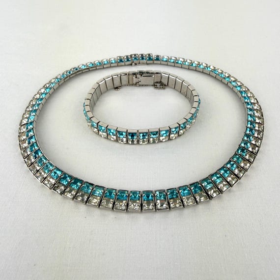 Vintage Channel Set Rhinestone Choker Necklace & … - image 1