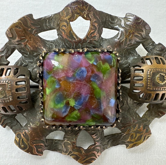 Antique Arts and Crafts Czech Glass Brooch - image 3