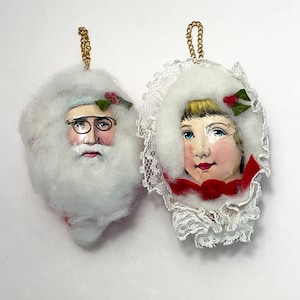 Adornos vintage de Papá Noel y la Sra. Claus hechos a mano