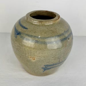 Korean Stoneware Jar with Cobalt Brushwork Late Joseon to Early 20th Century Folk Pottery