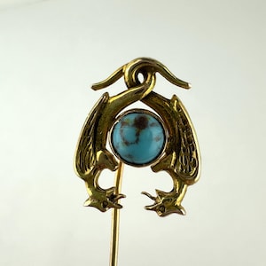 Vintage 14k gold Turquoise Phoenix Stick Pin