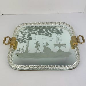 Vintage Venetian Etched Mirror Dresser Tray