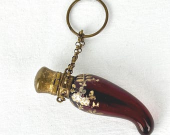 Antique Bohemian Ruby Glass Chatelaine Perfume