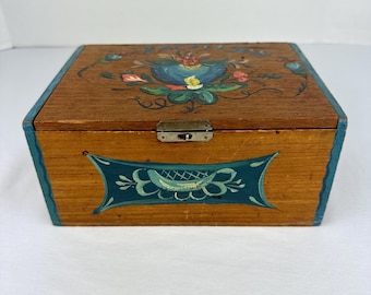 1930’s Tampa Cigar Box with Norwegian Rosemaling & Religious Inscription