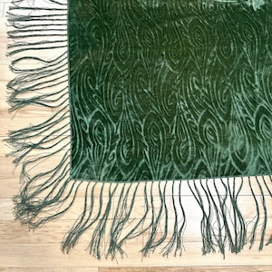 Vintage Deep Green Velvet Fringed Piano Shawl Throw
