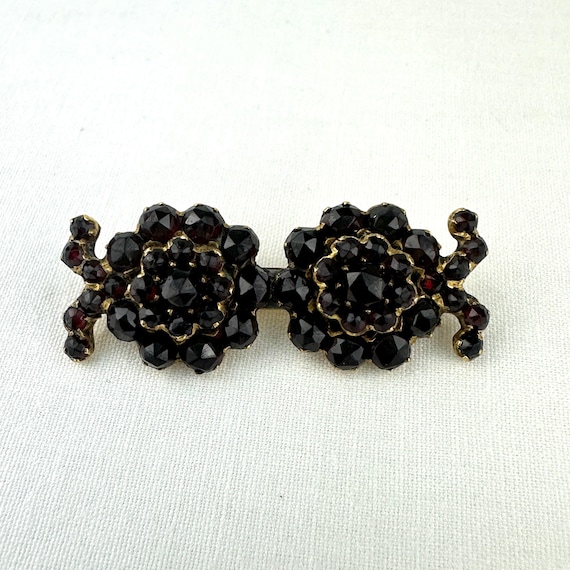 Antique Rose Cut Bohemian Garnet Cluster Pin