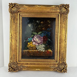 Spanish School Signed Oil Painting Floral Still Life