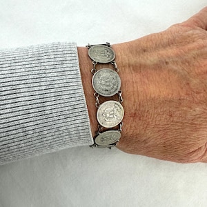 Midcentury Silver Mexican Centavos Coin Bracelet 1919-1930