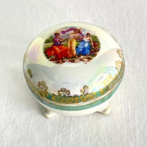 Vintage Czech Porcelain Footed Trinket Box with Lid