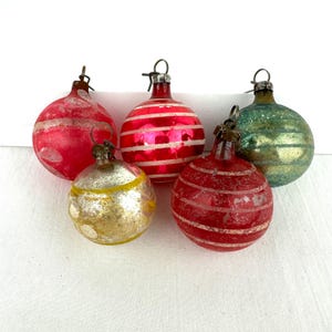 5 Antique Striped Feather Tree Ornaments