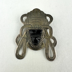 Frühe mexikanische Sterling Silber Azteken-Gesicht Brosche signiert