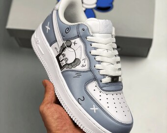 Custom X Kaws Nɪke Air Force 1 Low Blue White Retro Casual Sneaker Shoes