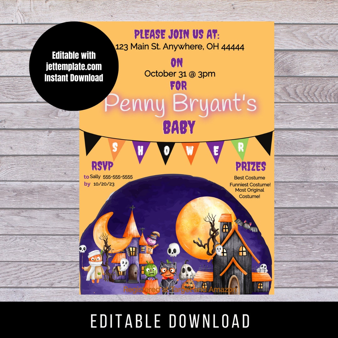 Editable Halloween Baby Shower Invitation Halloween Shower Etsy