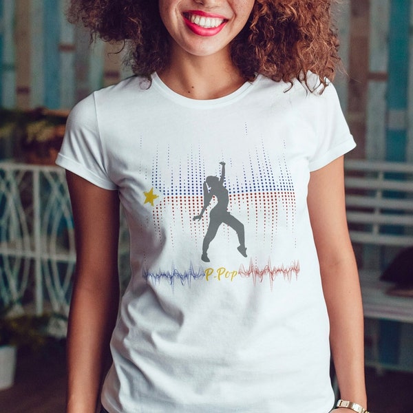 Women's Filipino Shirt | Philippines Pop Music-Inspired T-Shirt with Flag Colors & Music Equalizers | P-pop