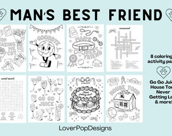 Man's Best Friend Coloring & Activity Pages - 8 Instant Download PDF Pages for Adults