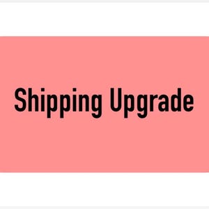 May include: A rectangular graphic with rounded corners in a solid salmon pink colour. Centered on the pink background is the text "Shipping Upgrade" written in a bold, black, sans-serif font. The entire graphic is set against a plain white background.