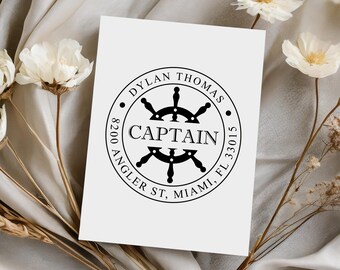 Custom Captain Address Stamp – Self-Inking Nautical Helm Design