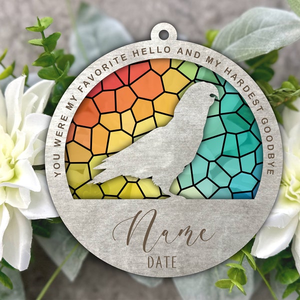 Bird Memorial Suncatcher - Pet Memorial Gift - Pet Loss Gift - Sympathy Gift - Pet Name Gift - Personalized Parrot Memorial Suncatcher