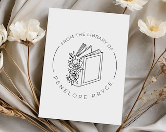 Custom Book Stamp with Name - Personalized Book Stamp  - Book Lover Gift - Country Stamp - Stack of Books - From the Library Of - Book Seal