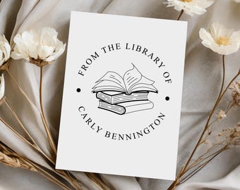 Custom Book Stamp with Name - Personalized Book Stamp  - Book Lover Gift - Country Stamp - Stack of Books - From the Library Of - Book Seal