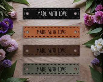 Custom Leather Labels - Leather Tags Made with Love - Knitting Labels - Crochet Labels - Sewing Labels - Clothing Tags - Personalized Gift