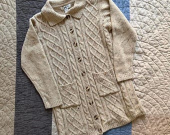 1980s Kikit ramie/wool/acrylic blend long cable knit cardigan