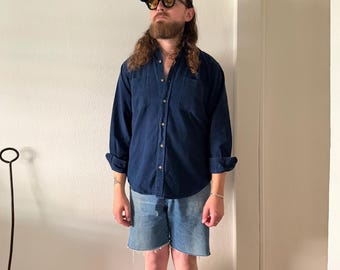 2000s Faded Glory navy blue solid color cotton flannel shirt