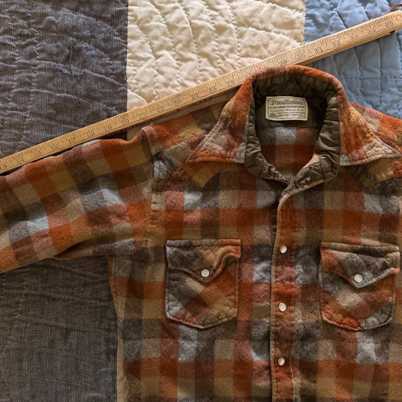 1970s rust orange check Pendleton High Grade western pearl snap shirt Bild 7