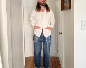 1990s white cotton sweatshirt cardigan