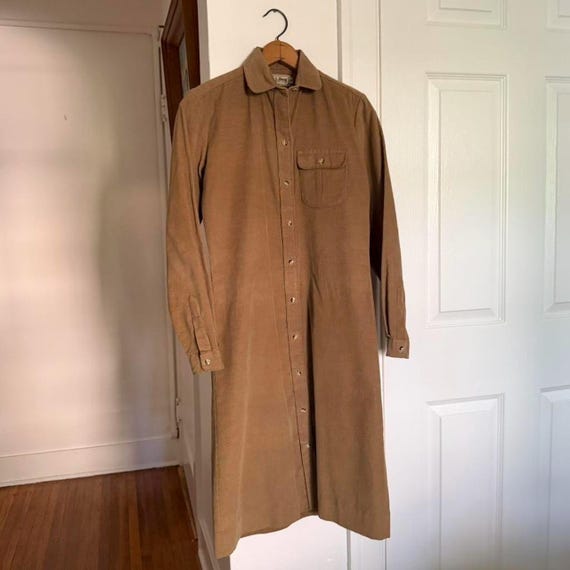 1980s L.L. Bean tobacco brown corduroy shirt dress