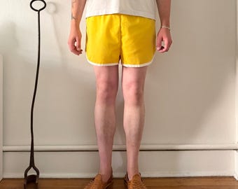 1970s yellow cotton elastic waist athletic shorts