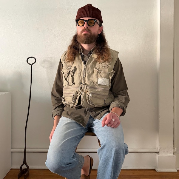1990s cotton canvas fishing vest ~ L/XL