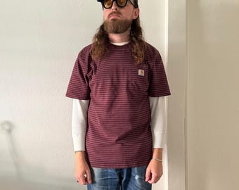 Carhartt Classic Fit burgundy striped pocket t-shirt