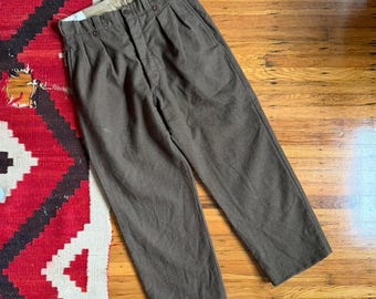 1960s French olive drab pleated wool military trousers