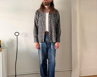 1990s Wrangler pearl snap cotton plaid flannel western shirt