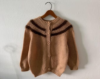 Vintage handmade brown crew cardigan with shaggy stripes ~ approx. women's small